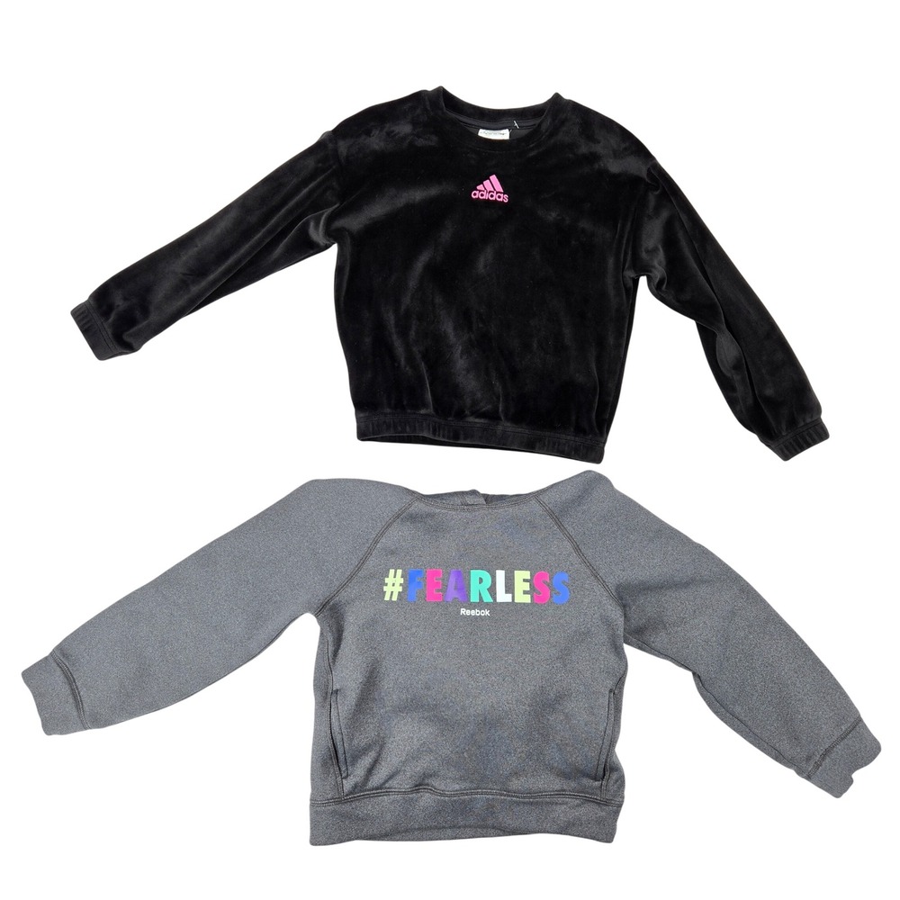 Adidas 4T & Reebok XS Sweatshirt Hoodie Bundle Girls Athletic Sporty Velour Grey